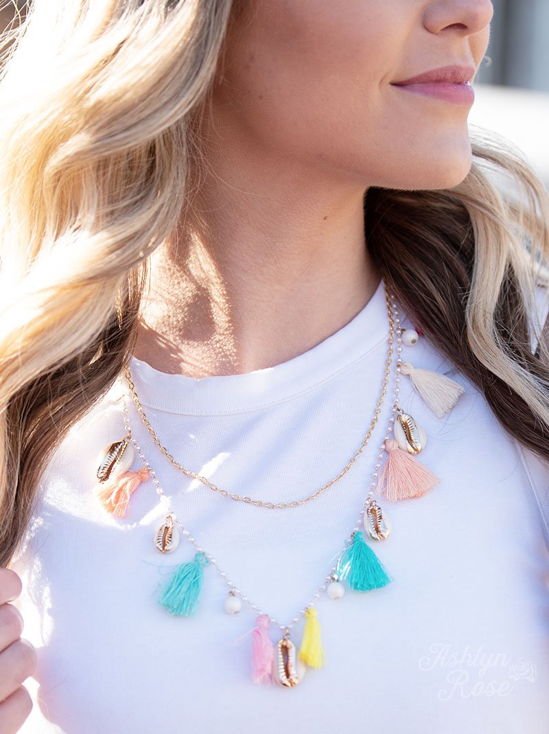 Happy as a Clam Chain Necklace with Shells & Multicolor Tassels – GRACE ...